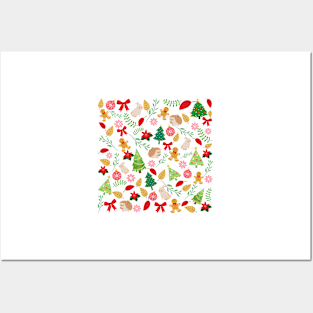 Christmas Holidays With Woodland Creatures Pattern_White Background Posters and Art